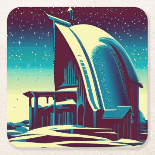 SF Futuristic Church 1 Square Paper Coaster