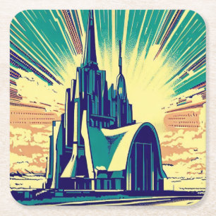 SF Futuristic Church 3 Square Paper Coaster