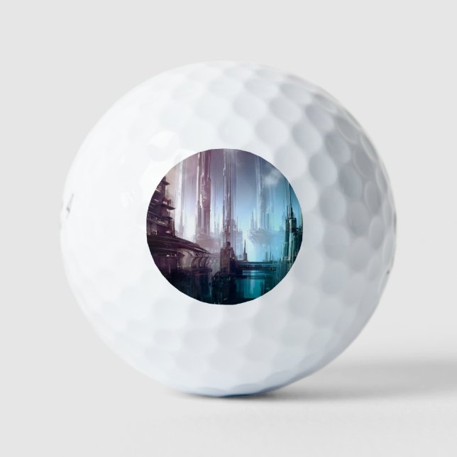 SF Futuristic City (2) Golf Balls (Front)