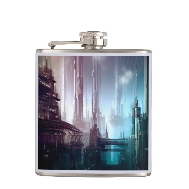 SF Futuristic City 2 Hip Flask (Front)