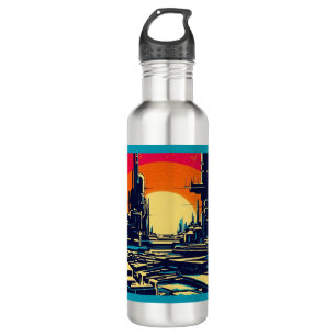 SF Futuristic City Woodcut 1 710 Ml Water Bottle