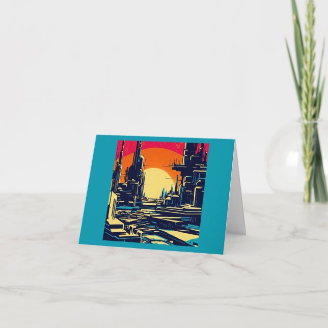 SF Futuristic City Woodcut 1 Card (Front)
