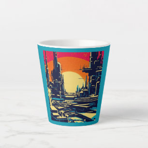 SF Futuristic City Woodcut 1 Latte Mug
