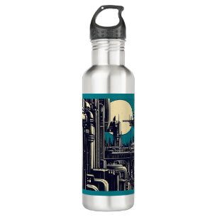 SF Futuristic City Woodcut 2 710 Ml Water Bottle