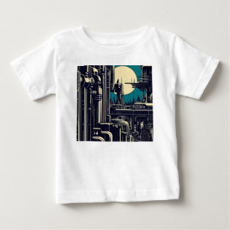 SF Futuristic City Woodcut 2 Baby T-Shirt
