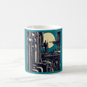 SF Futuristic City Woodcut 2 Coffee Mug