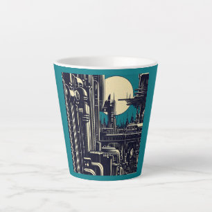 SF Futuristic City Woodcut 2 Latte Mug
