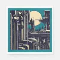 SF Futuristic City Woodcut 2
