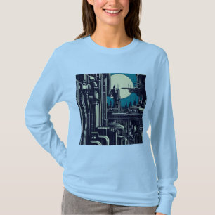 SF Futuristic City Woodcut 2 T-Shirt