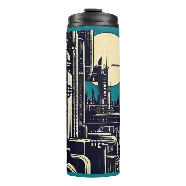 SF Futuristic City Woodcut 2 Thermal Tumbler (Front)