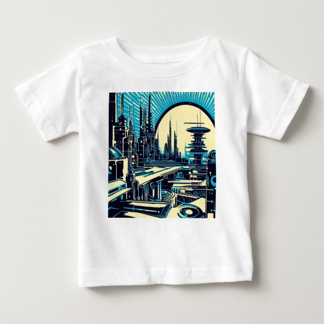 SF Futuristic City Woodcut 3 Baby T-Shirt (Front)