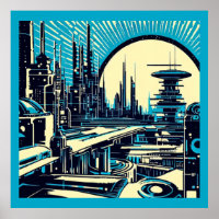 SF Futuristic City Woodcut 3