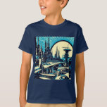 SF Futuristic City Woodcut 3 T-Shirt<br><div class="desc">Step into the future with this stunning design. Inspired by traditional Japanese woodcut style, this image presents a futuristic cityscape. The interconnected buildings, adorned with intricate details evoke a sense of mystery and wonder. Despite the dark, dystopian mood, the starry sky hints at endless possibilities. This piece is perfect for...</div>