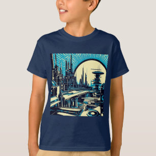 SF Futuristic City Woodcut 3 T-Shirt