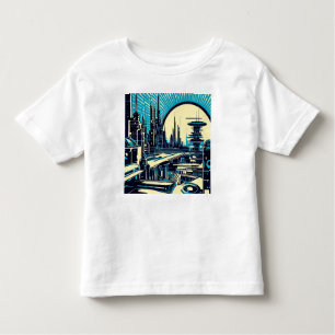 SF Futuristic City Woodcut 3 Toddler T-Shirt