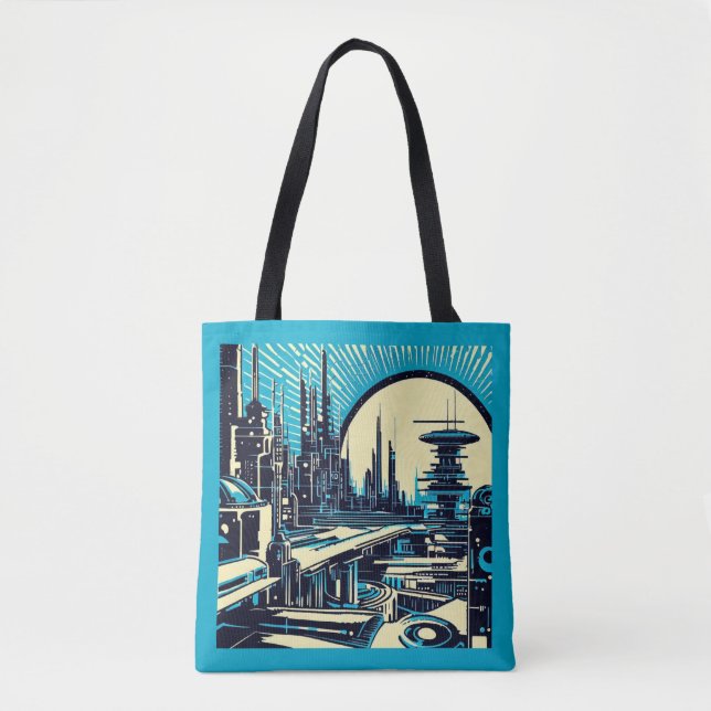 SF Futuristic City Woodcut 3 Tote Bag (Front)
