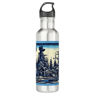 SF Futuristic City Woodcut 4 710 Ml Water Bottle