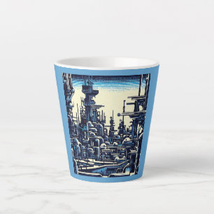 SF Futuristic City Woodcut 4 Latte Mug