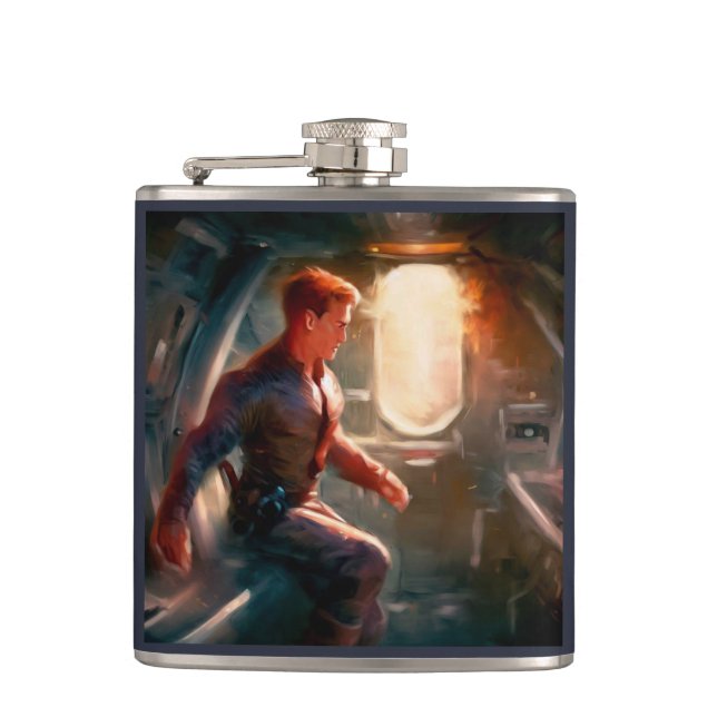 SF Hero Aboard Spaceship 1 Hip Flask (Front)