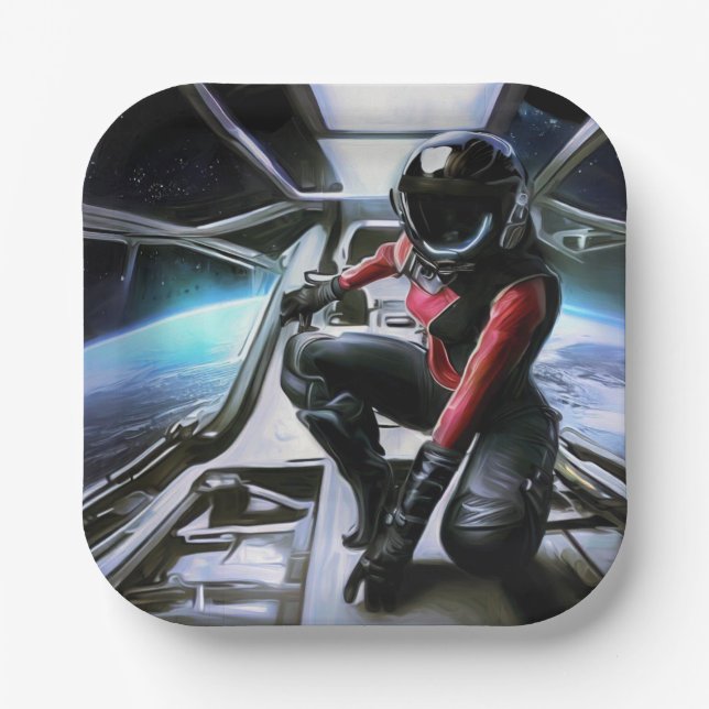 SF Hero Aboard Spaceship 2 Paper Plate (Front)