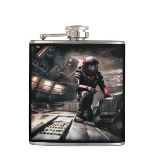 SF Hero Aboard Spaceship 3 Hip Flask