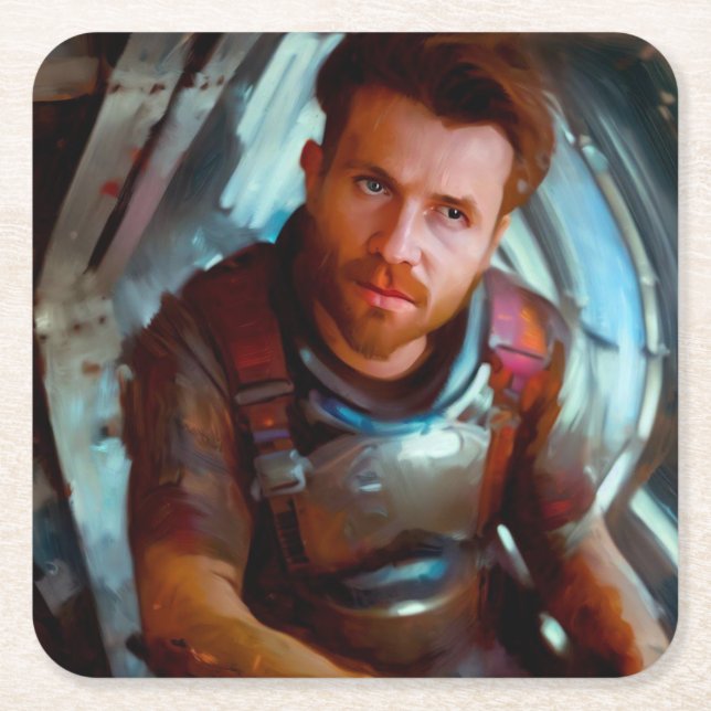 SF Hero Aboard Spaceship 4 Square Paper Coaster (Front)