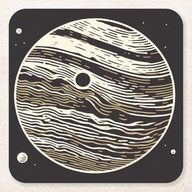 SF Jupiter Woodcut 1 Square Paper Coaster (Front)