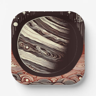 SF Jupiter Woodcut 2 Paper Plate