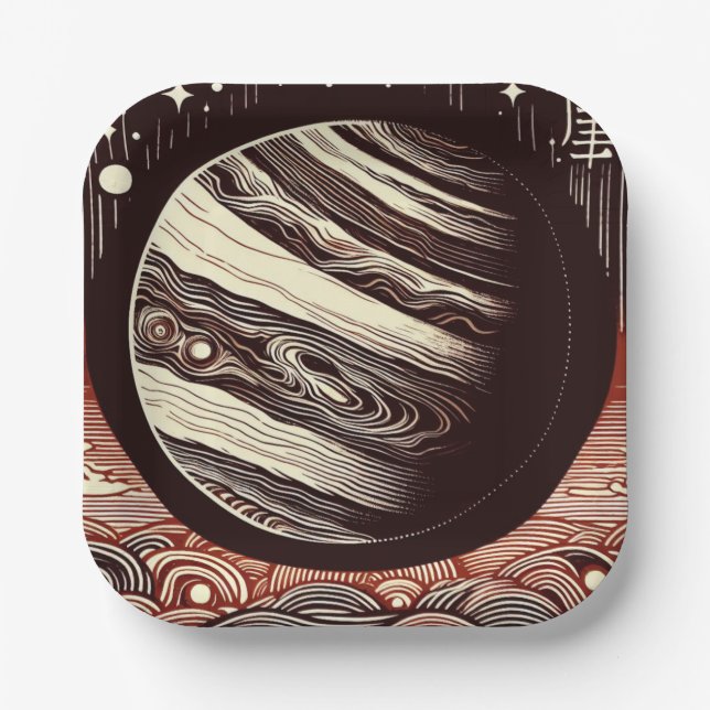 SF Jupiter Woodcut 2 Paper Plate (Front)
