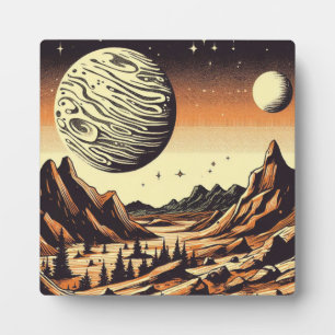 SF Mars Landscape Woodcut 1 Plaque