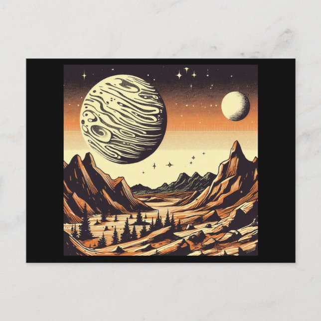 SF Mars Landscape Woodcut 1 Postcard (Front)