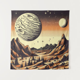SF Mars Landscape Woodcut 1 Tapestry