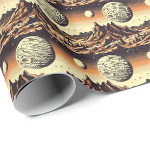 SF Mars Landscape Woodcut 1 Wrapping Paper