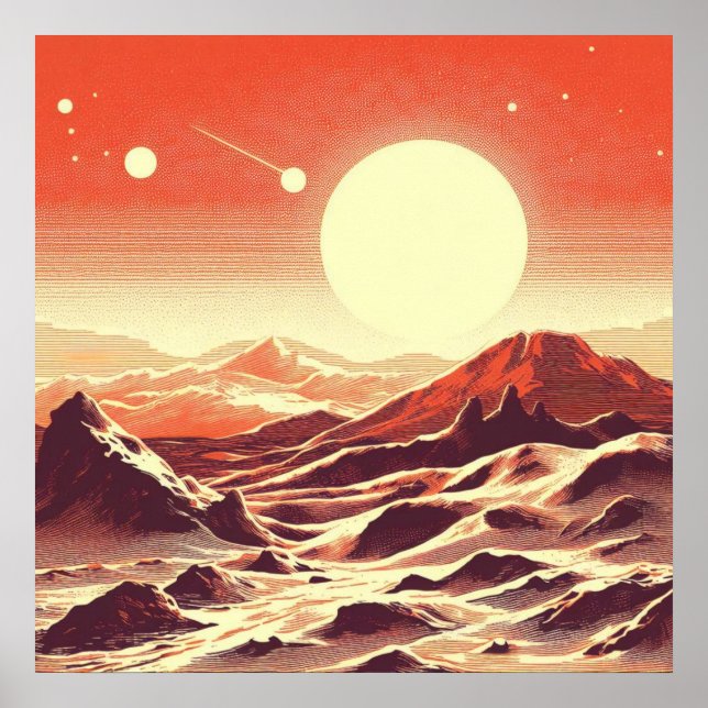 SF Mars Landscape Woodcut 2 Poster (Front)