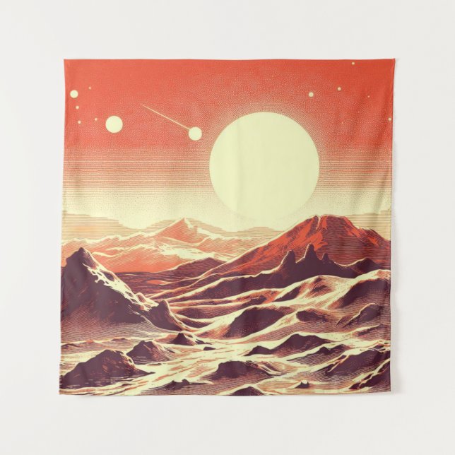 SF Mars Landscape Woodcut 2 Tapestry (Front)