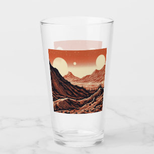 SF Mars Landscape Woodcut 4 Glass
