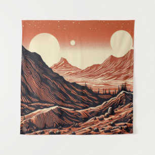 SF Mars Landscape Woodcut 4 Tapestry