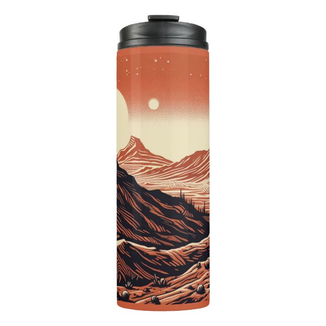 SF Mars Landscape Woodcut 4 Thermal Tumbler (Front)