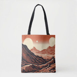 SF Mars Landscape Woodcut 4 Tote Bag