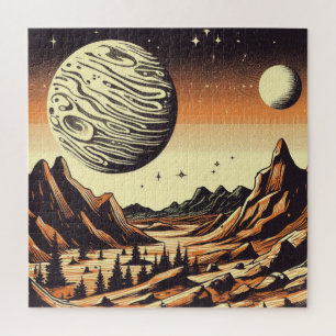SF Martian Landscape Woodcut (1) Jigsaw Puzzle