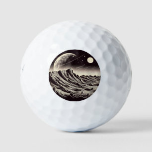 SF Martian Landscape Woodcut (3) Golf Balls