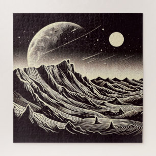 SF Martian Landscape Woodcut (3) Jigsaw Puzzle