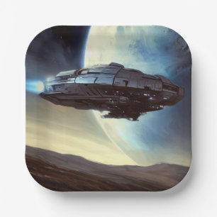 SF Orbiting Spaceship 2 Paper Plate