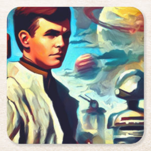SF Pulp Magazine Cover Style 2 Square Paper Coaster