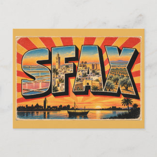 Sfax Medina Lagoon Olive Groves Vintage Travel Art Postcard