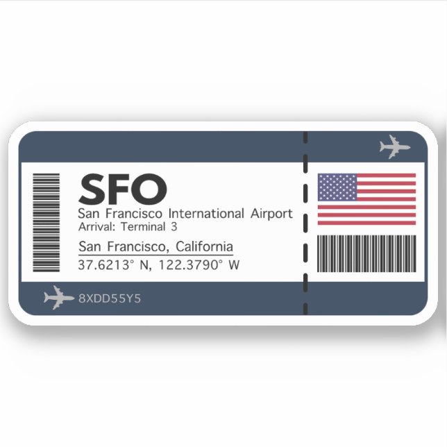 SFO San Francisco Boarding Pass -California Travel (Front)
