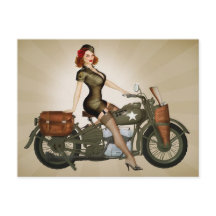 Sgt. Davidson Army Motorcycle Pinup Postcard