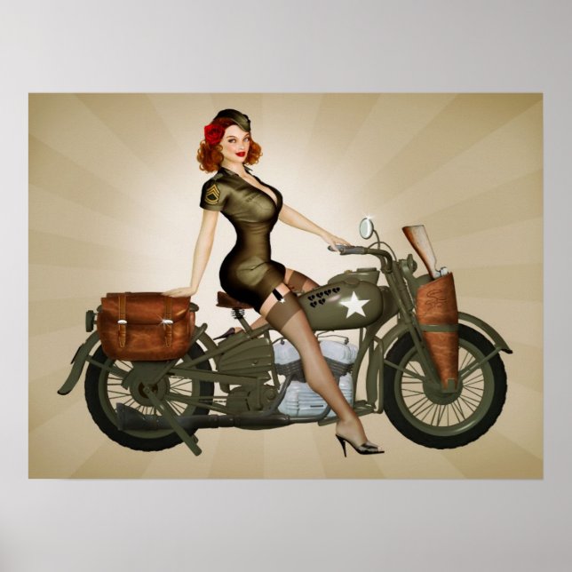 Sgt. Davidson Army Motorcycle Pinup Poster (Front)