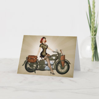 Sgt. Davidson Motorcycle Pinup Greeting Card