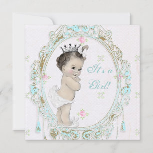 Shab Chic Teal Blue Princess Baby Shower Invitation